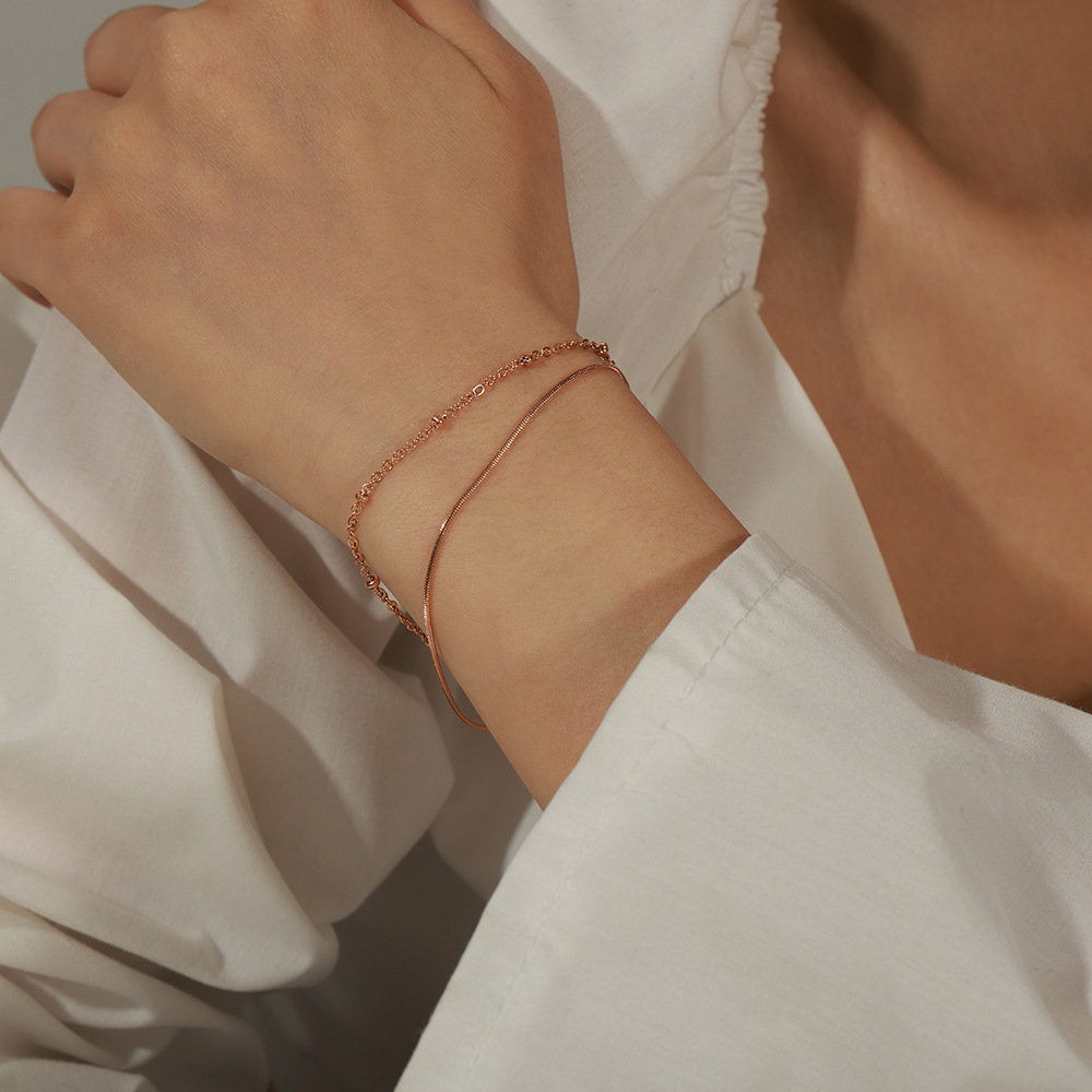 Simple Ins Style Design Titanium Steel 18K PVD Gold Plated Lobster Clasp Double Layer Bracelet Wholesale - Image 6