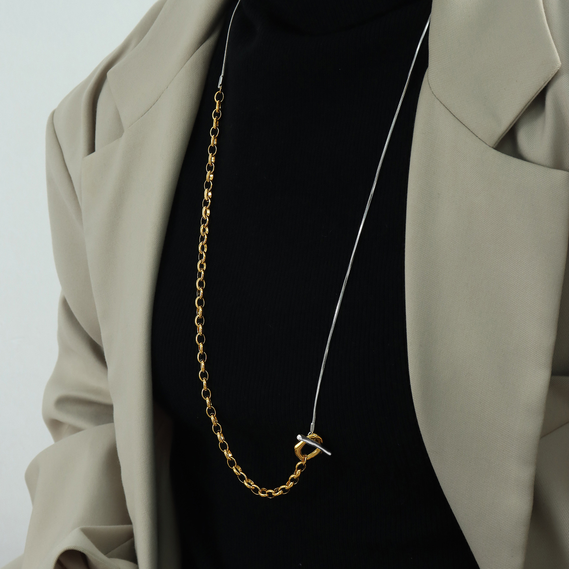 Hot Selling OT Buckle Adjustable Length Chain Sweater Necklace 18K PVD Gold Plated Stainless Steel Trendy Jewelry for Women - Image 6