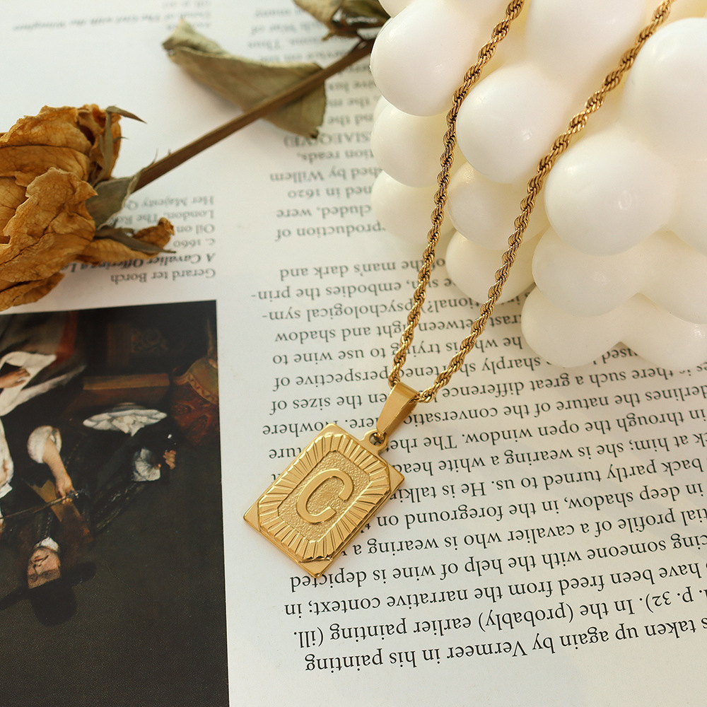 European Ins Minimalist Vintage Tag Necklace 18K PVD Gold Plated Stainless Steel Jewelry for Women - Image 5