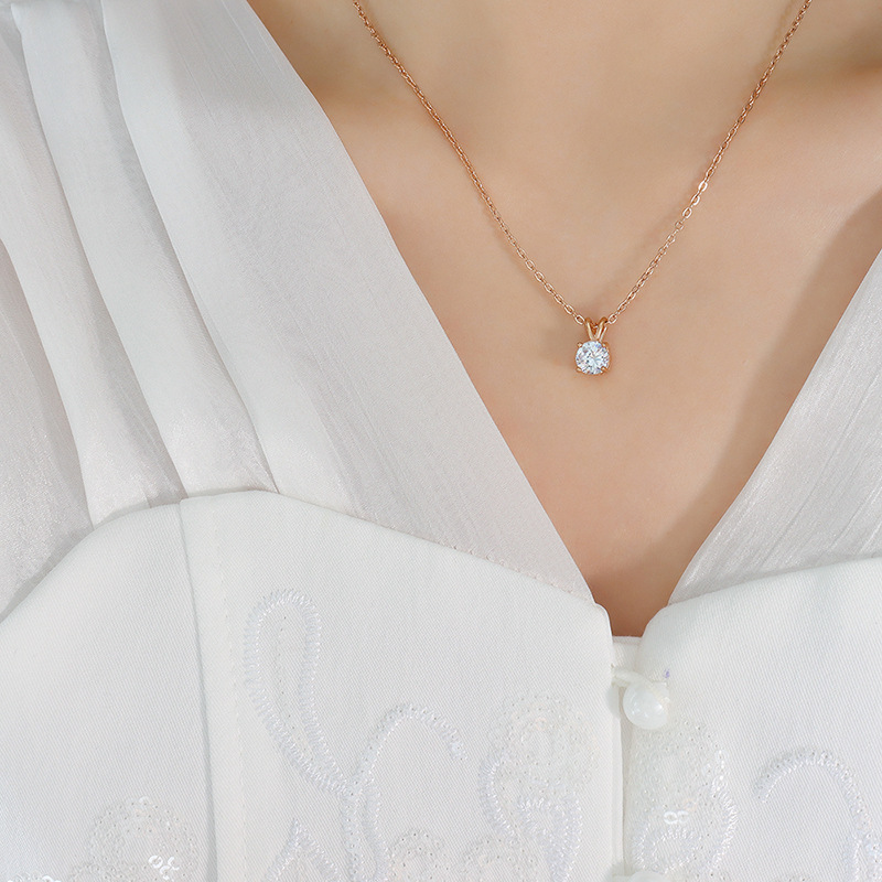 Korean Ins Style Cold Minimalist Single Zircon Claw Set Pendant Necklace 18K PVD Gold Plated Titanium Steel Choker for Women - Image 4