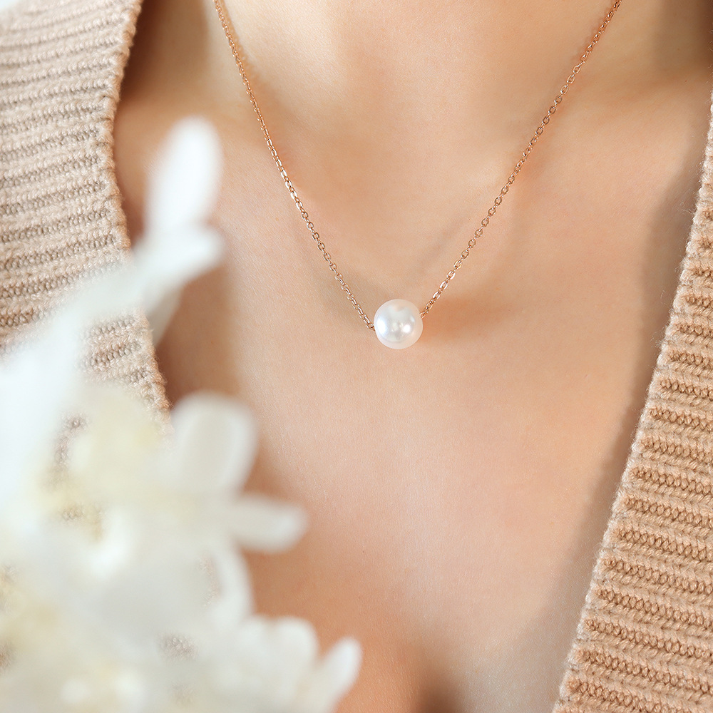 Titanium Steel Gold Plated Choker Necklace Imitation Pearl Pendant Non-Fading 18K PVD Gold Plated Jewelry Wholesale - Image 7