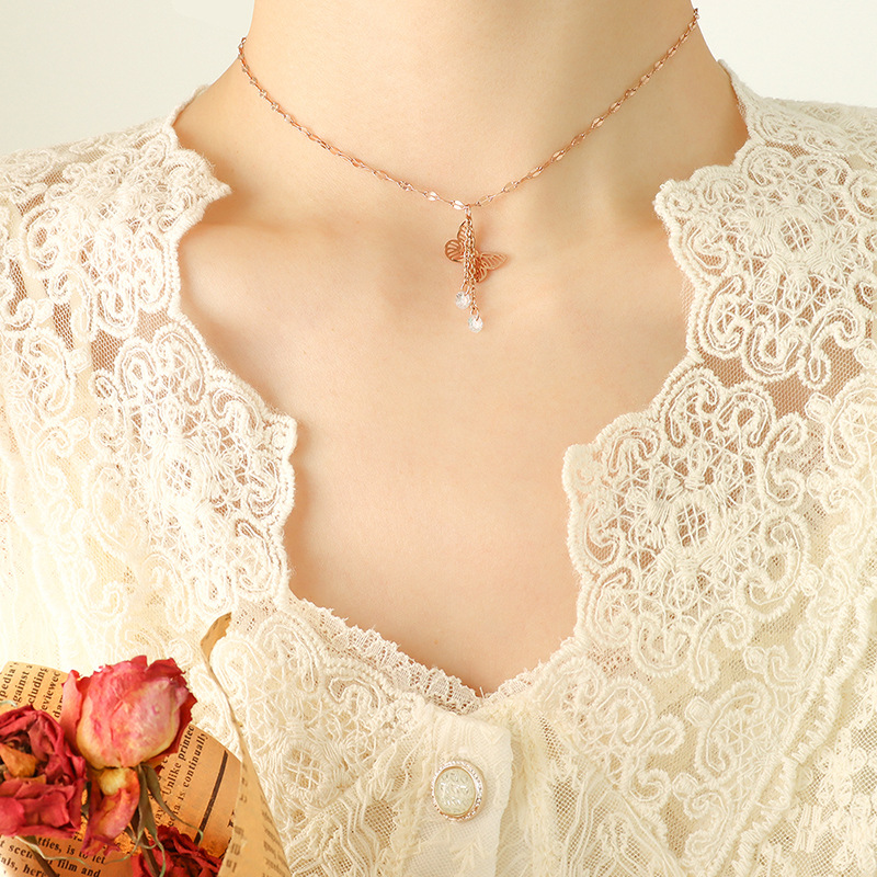 Versatile Sweet Artistic Butterfly Tassel Zircon Pendant Necklace for Women - Image 5
