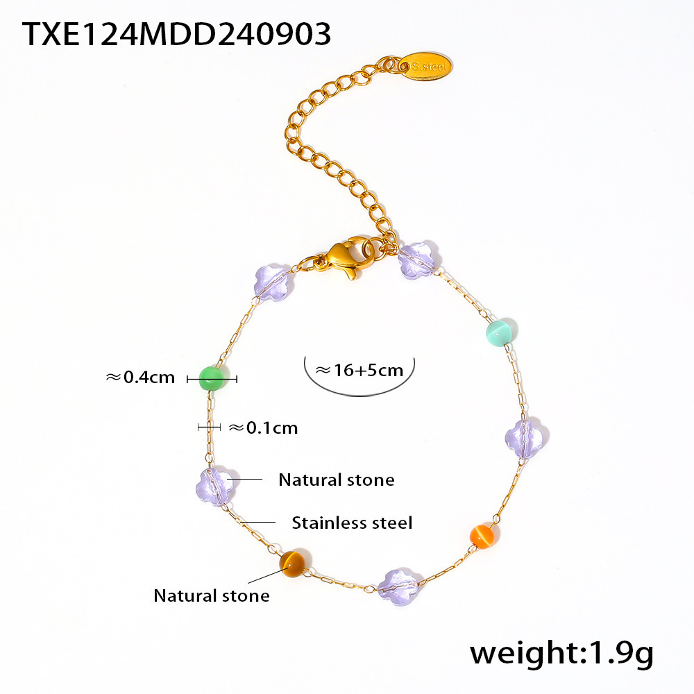 European Ins Style Multicolor Natural Stone Choker Necklace Bracelet Set Stainless Steel Handmade Dopamine Jewelry for Women - Image 7