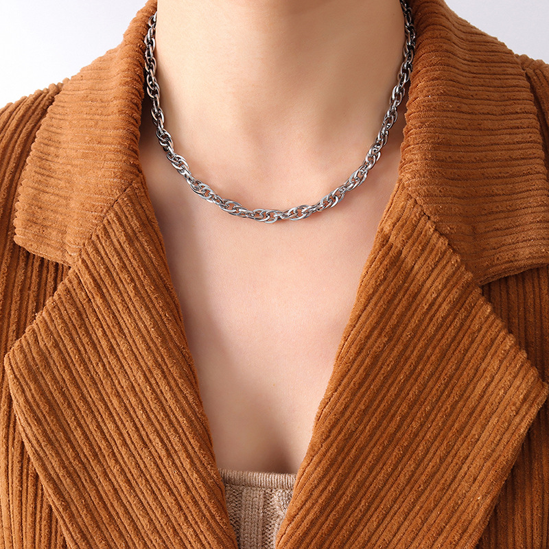 European Ins Style Chunky Chain Necklace Bracelet Stainless Steel Set Titanium Steel 18K PVD Gold Plated Jewelry - Image 9
