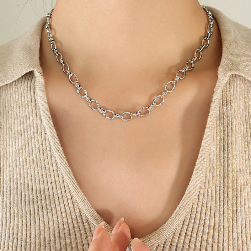 European Simple Chain Links Linked Chunky Necklace Bracelet Titanium Steel 18K PVD Gold Plated Hip-Hop Fashion Jewelry Set - Image 3