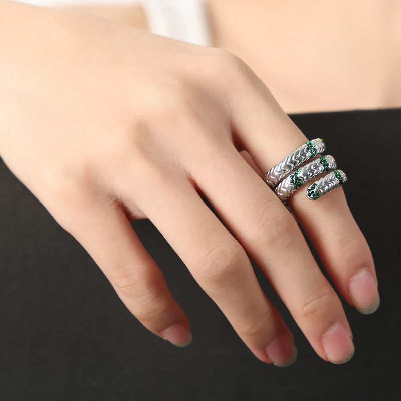 European American Fashion Retro Titanium Steel Gold Plated Multi-Color CZ Multi-Layer Textured Open Ring for Women - Image 7