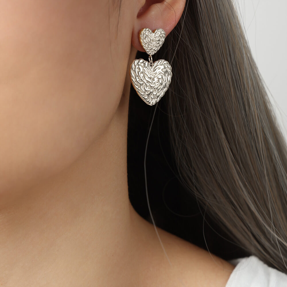 Korean trendy titanium steel 18k PVD gold plated heart and star dangle earrings lightweight stylish jewelry for women - Image 7