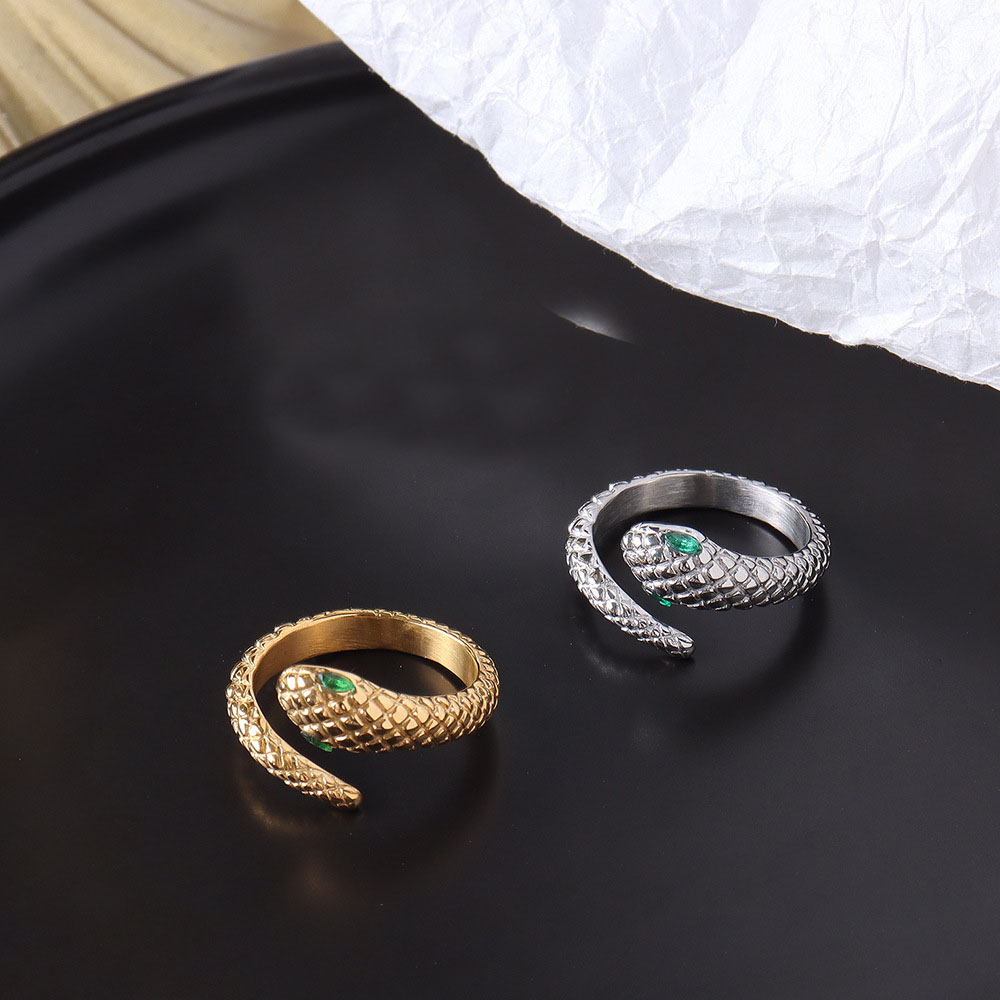 European Small Designer Luxury Jewelry Titanium Steel 18K PVD Gold Plated Geometric Snake Shape Open Ring - Image 2