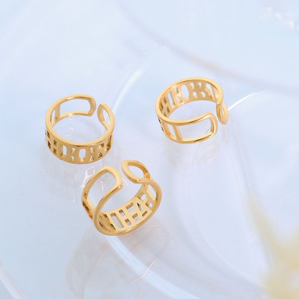 Open Adjustable Letter Hollow Ring Unisex Titanium Steel 18K PVD Gold Plated Tail Ring Jewelry - Image 7