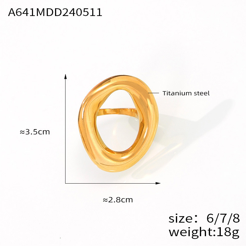 Ins Style Korean Casual Minimalist Geometric Hollow Irregular Circle Titanium Steel Gold Plated Ring Jewelry - Image 8