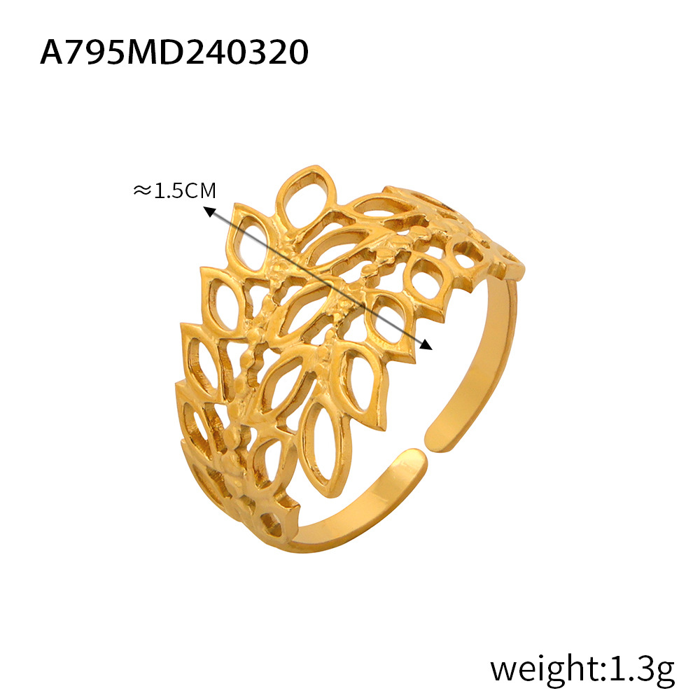 Fashionable Commuter Simple Geometric Hollow Multi-Layer Texture Spliced Design Titanium Steel Open Ring - Image 8
