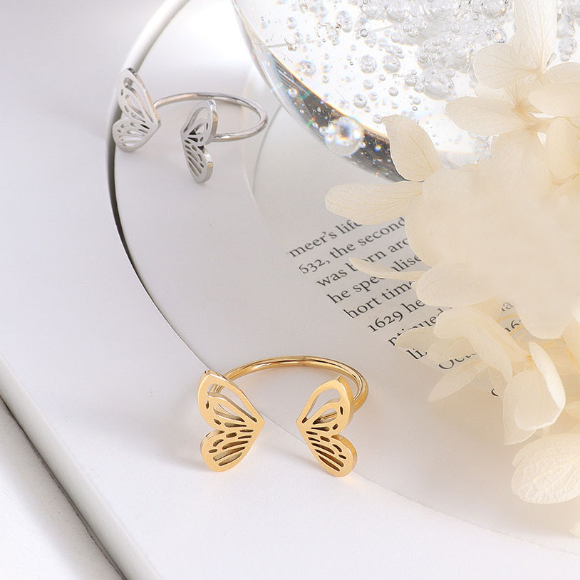 Japanese Style Hollow Butterfly Ring Open Finger Ring with Titanium Steel 18K PVD Gold Plating for Women - Image 2