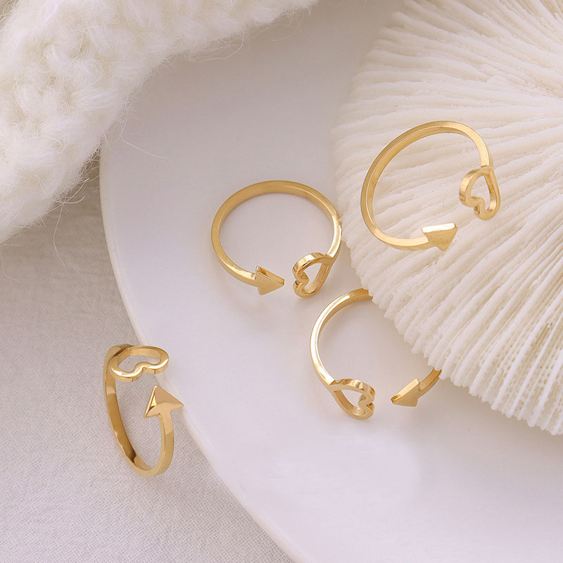 European Cold Minimalist Arrow Heart Open Adjustable Ring with Titanium Steel 18K PVD Gold Plated Jewelry - Image 7