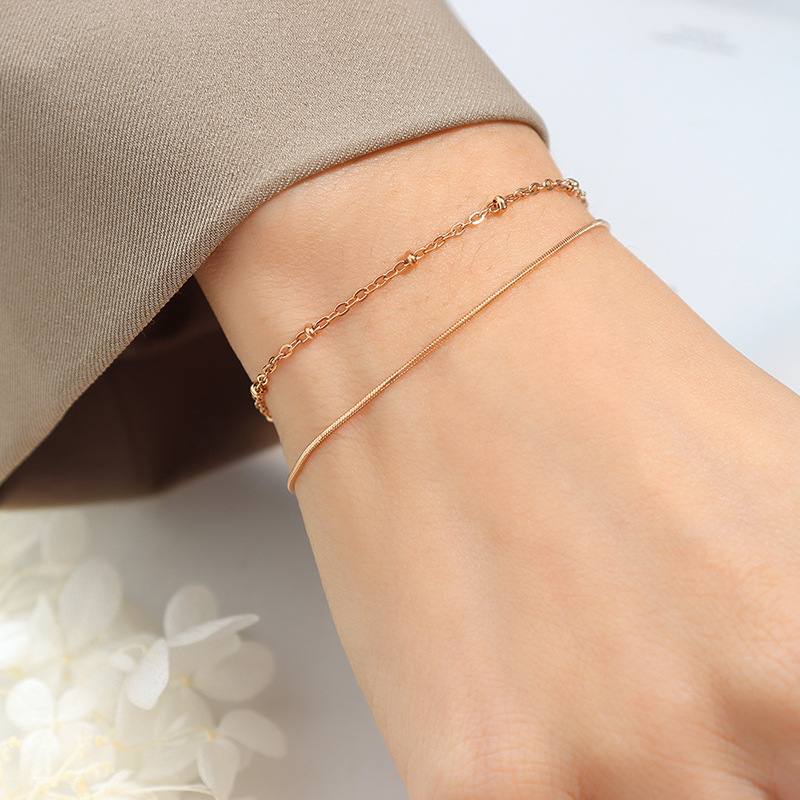 Delicate Double-Layer Snake Bone Chain Bracelet 18K PVD Gold Plated Titanium Steel Bead Chain Jewelry - Image 7