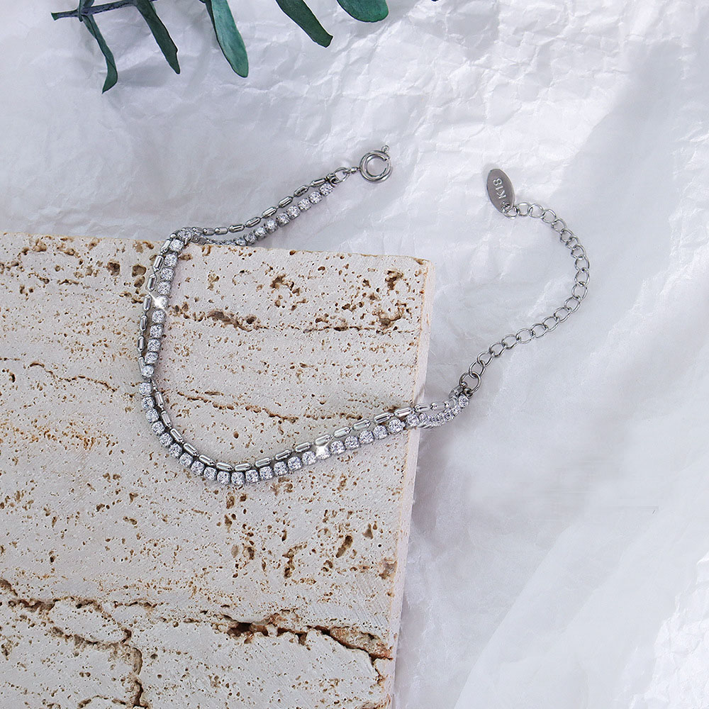Trendy Full Zircon Zircon Double-Layer Titanium Steel Bracelet Hot-Selling Jewelry Wholesale - Image 3
