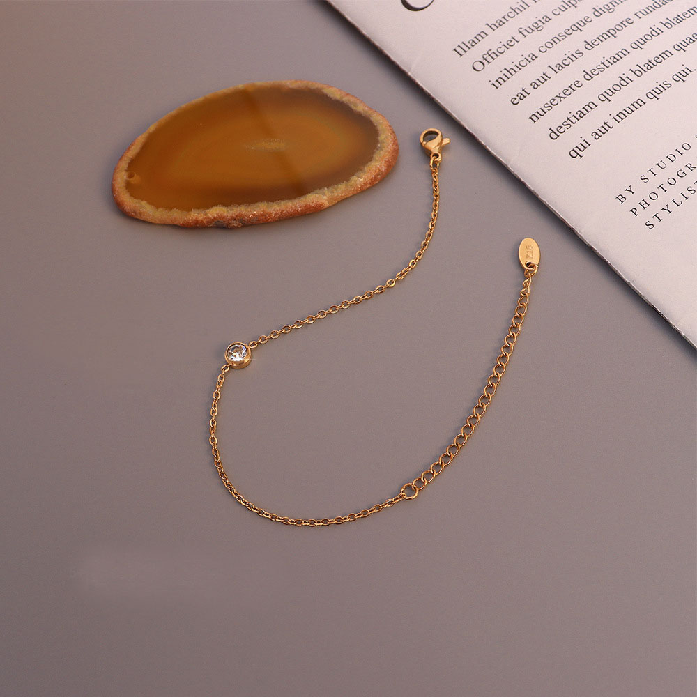 Minimalist Zircon Inlaid Single-Zircon Bracelet 18K PVD Gold Plated Titanium Steel Jewelry for Women Wholesale - Image 6