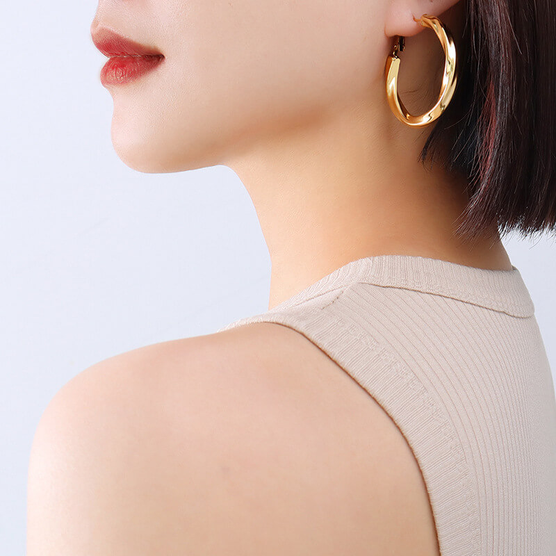 French Vintage Twisted C Shaped Earrings 18K Gold PVD Plated Stainless Steel Irregular Design - Image 5