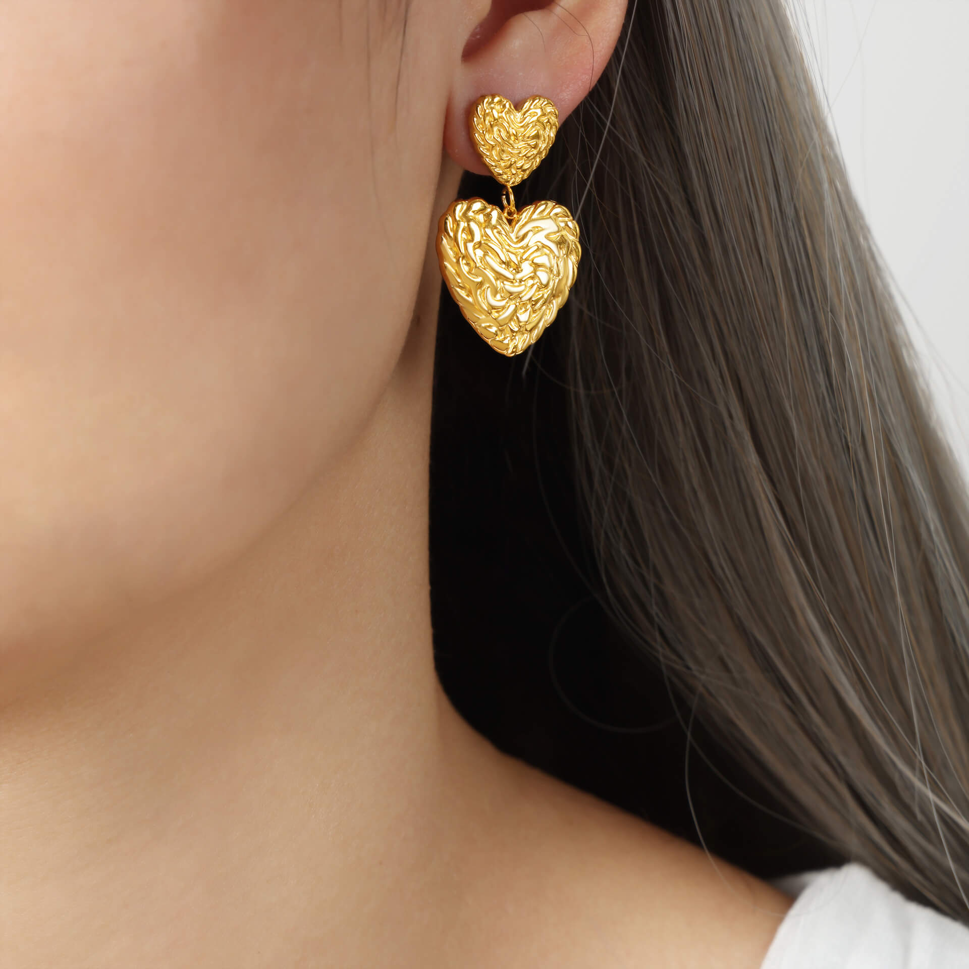 Korean trendy titanium steel 18k PVD gold plated heart and star dangle earrings lightweight stylish jewelry for women - Image 6