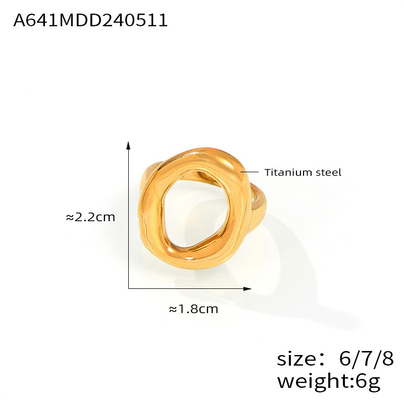Ins Style Korean Casual Minimalist Geometric Hollow Irregular Circle Titanium Steel Gold Plated Ring Jewelry - Image 9