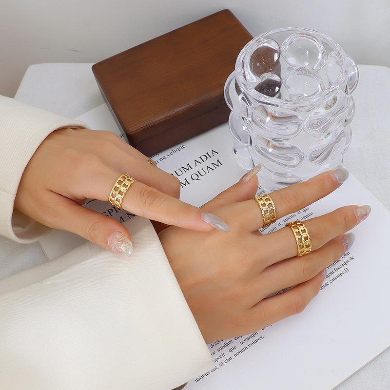 Hot Selling Open Titanium Steel Gold Plated Geometric Style Mixed Fashion Trendy Rings for Hiphop Lovers - Image 8