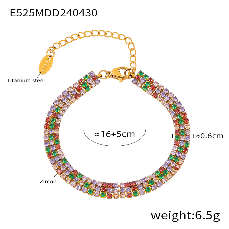 Elegant Luxe Colorful Zircon Full Inlaid Bracelet 18K PVD Gold Plated Titanium Steel Jewelry - Image 9