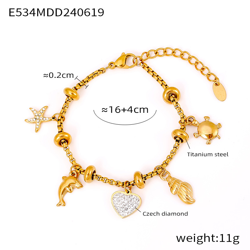 Retro Box Chain Bracelet with Multi-Pendant Design 18K PVD Gold Plated Titanium Steel Jewelry - Image 7