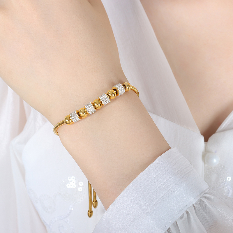 Trendy Fall/Winter Full Zircon Bead Pull-Back Bracelet for Men and Women 18K PVD Gold Plated Jewelry - Image 4