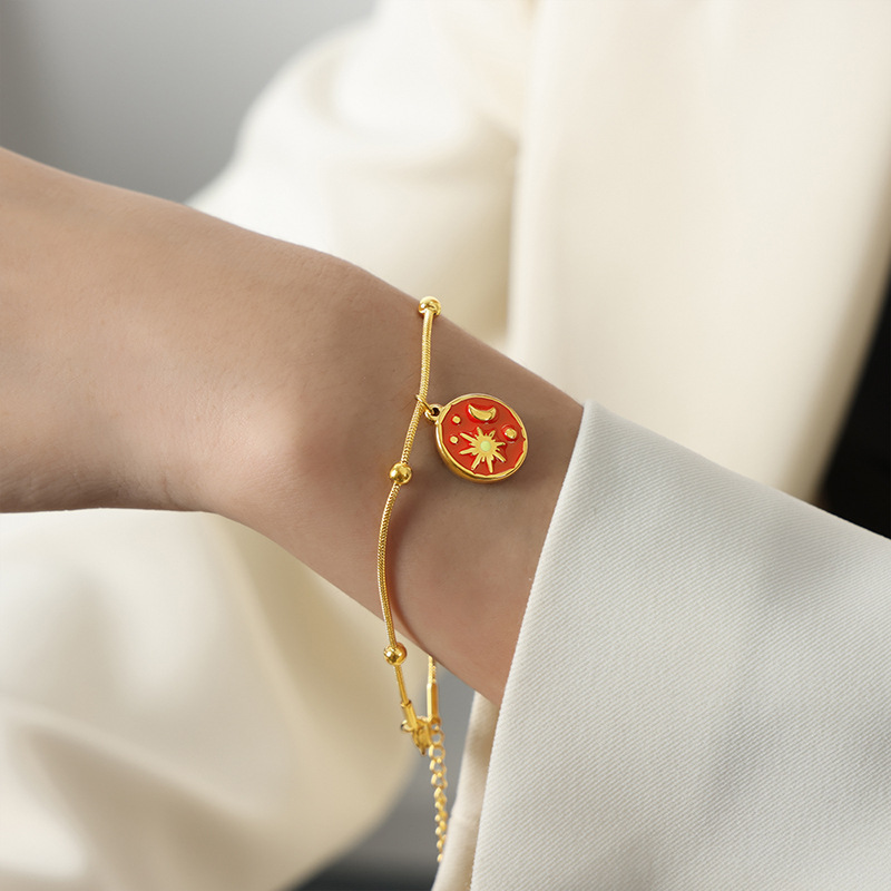 European Retro Fashion Sun Moon Myth Enamel Color Glaze Titanium Steel Gold Plated Pendant Bracelet - Image 8