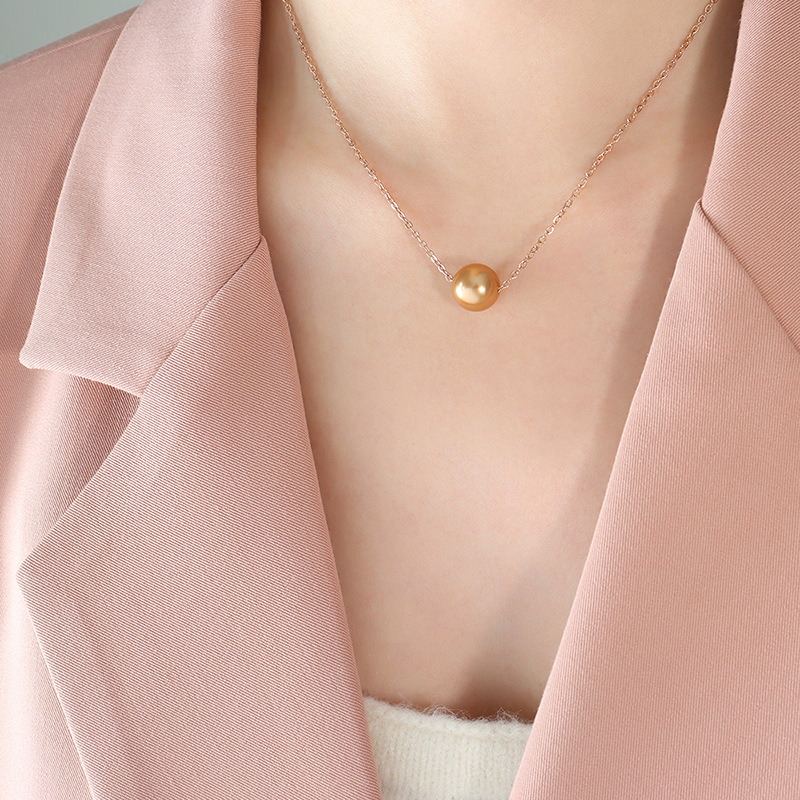 Titanium Steel Gold Plated Choker Necklace Imitation Pearl Pendant Non-Fading 18K PVD Gold Plated Jewelry Wholesale - Image 8