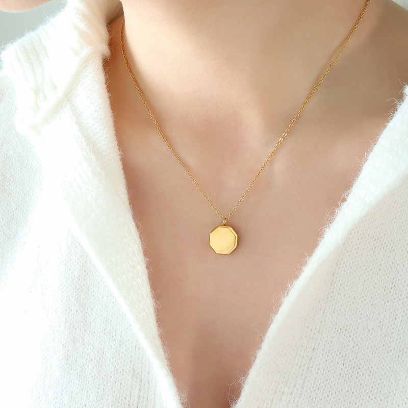 European Jewelry Brushed Shine Pendant Necklace Ins Cold Minimalist Style Titanium Steel 18K PVD Gold Plated for Women - Image 7