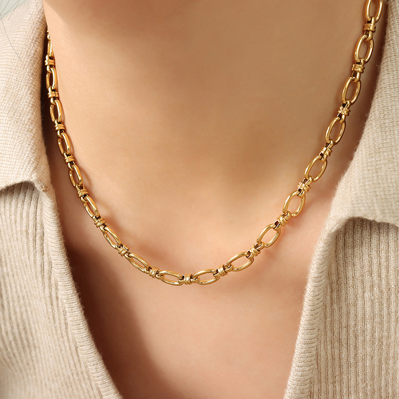 European Simple Chain Links Linked Chunky Necklace Bracelet Titanium Steel 18K PVD Gold Plated Hip-Hop Fashion Jewelry Set - Image 2