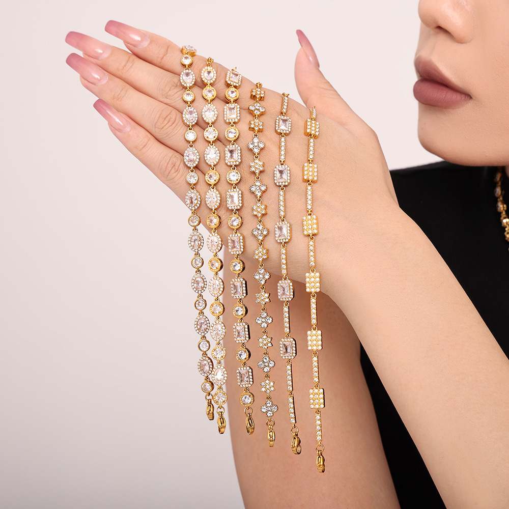 European Ins Style Stainless Steel Handmade Zircon Flower Bracelet Luxury Commuting 18K PVD Gold Plated In Stock - Image 2