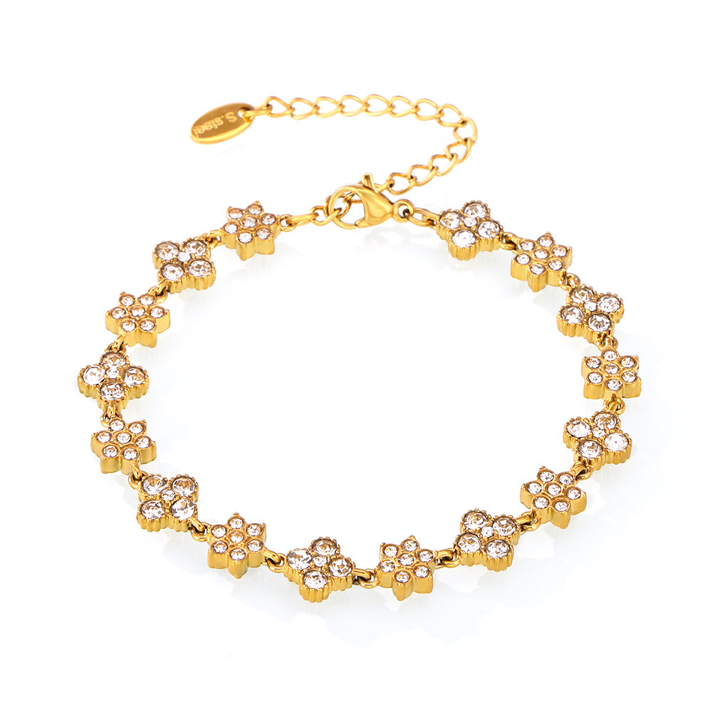 European Ins Style Stainless Steel Handmade Zircon Flower Bracelet Luxury Commuting 18K PVD Gold Plated In Stock