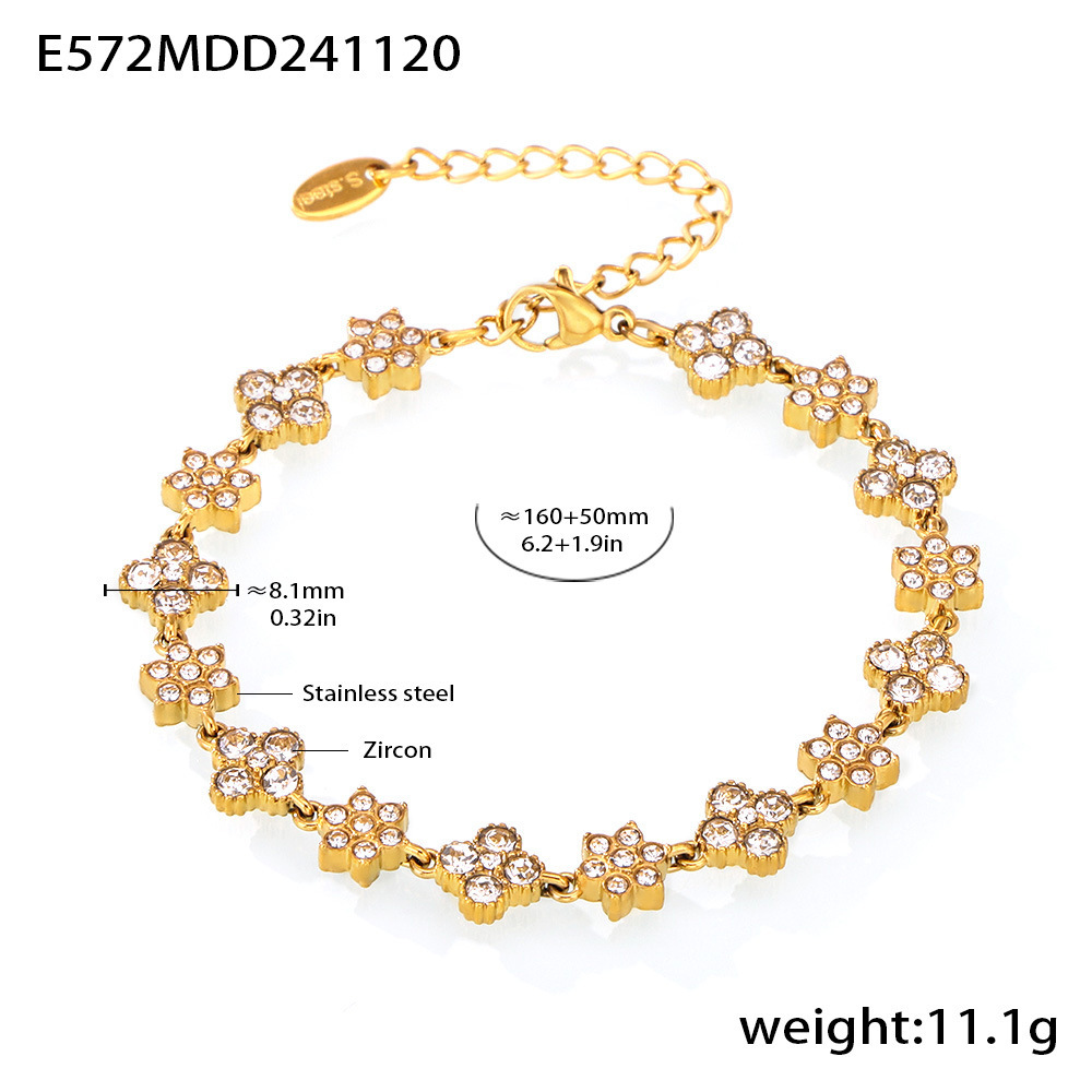 European Ins Style Stainless Steel Handmade Zircon Flower Bracelet Luxury Commuting 18K PVD Gold Plated In Stock - Image 5