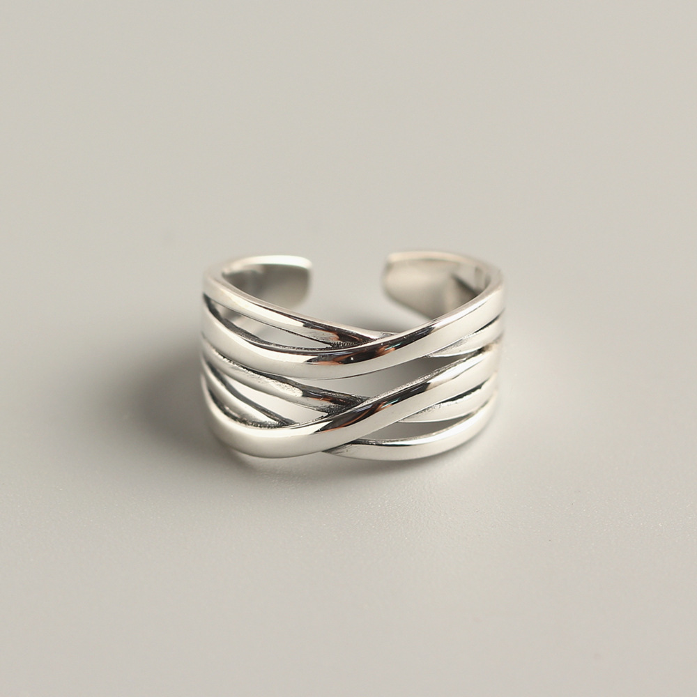 Korean and Japanese Style S925 Sterling Silver Line Woven Ring Vintage Braided Design Ring for Women Silver Jewelry - Image 2