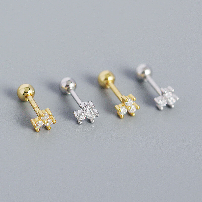 European and American S925 Silver INS Floral Diamond Mini Screw Ear Studs Ear Bone Earrings Sweet Jewelry - Image 2