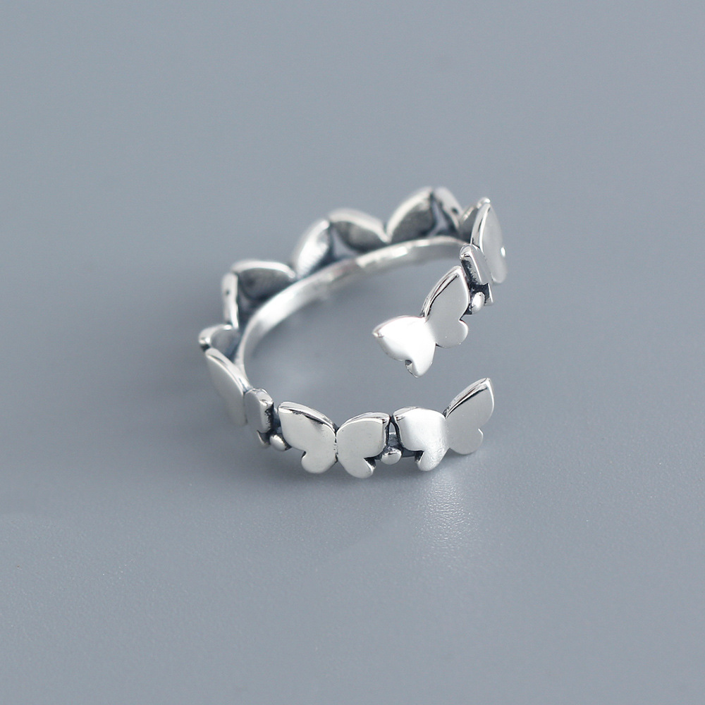 Korean Dongdaemun Round Bead Butterfly Niche Ring S925 Sterling Silver INS Trendy Index Finger Ring for Women - Image 2