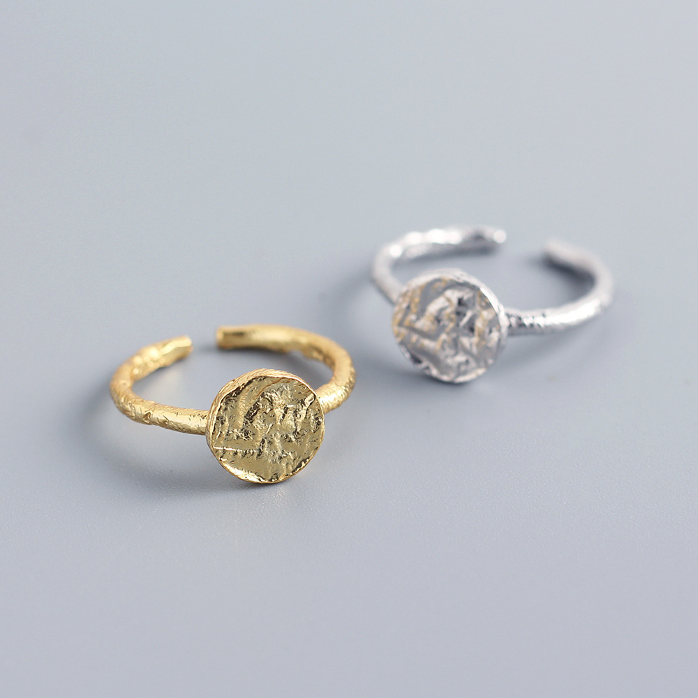 Korean Style S925 Sterling Silver INS Irregular Concave Surface Foil Paper Texture Design Ring for Women - Image 2