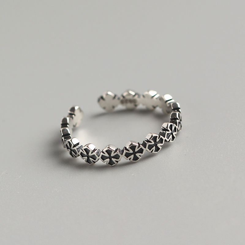 Vintage Cross Ring S925 Sterling Silver Trendy Creative Cross Index Finger Ring Open Ring - Image 2