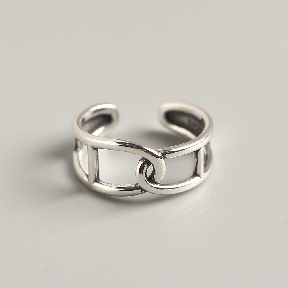 Korean Style S925 Sterling Silver Double C Cross Ring Hollow Line Design Open Silver Ring - Image 2