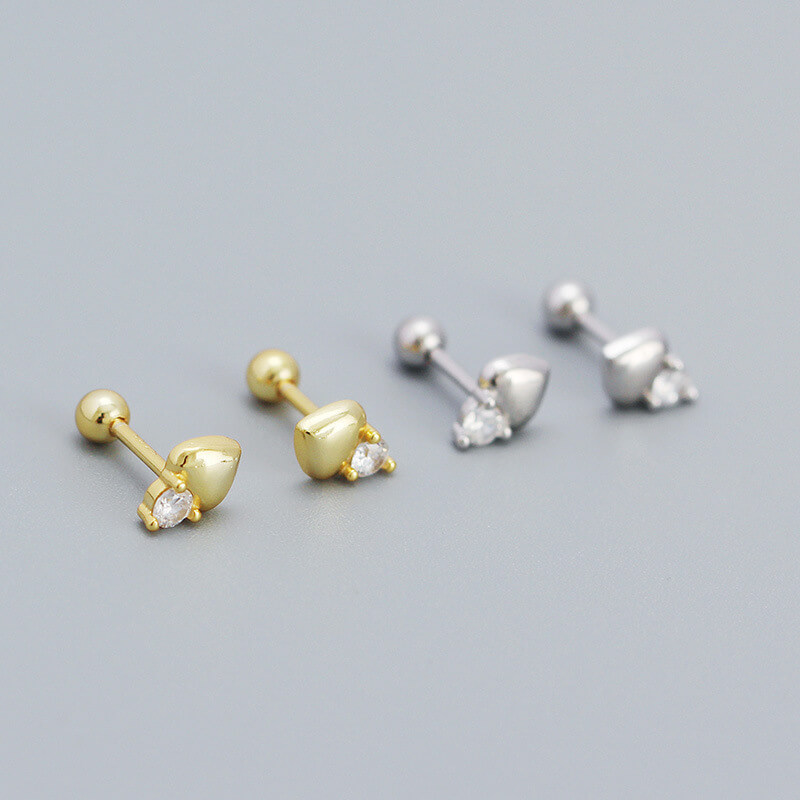 Korean Fresh Ear Studs 925 Silver Heart Ear Cuffs Women Screw Ear Studs Earrings Jewelry - Image 2