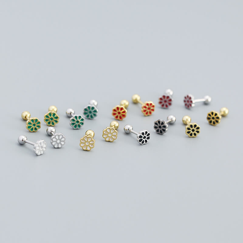 Korean Floral 925 Silver Earrings Colorful Droplet Floral Earrings Unique Design Ear Studs Women - Image 2