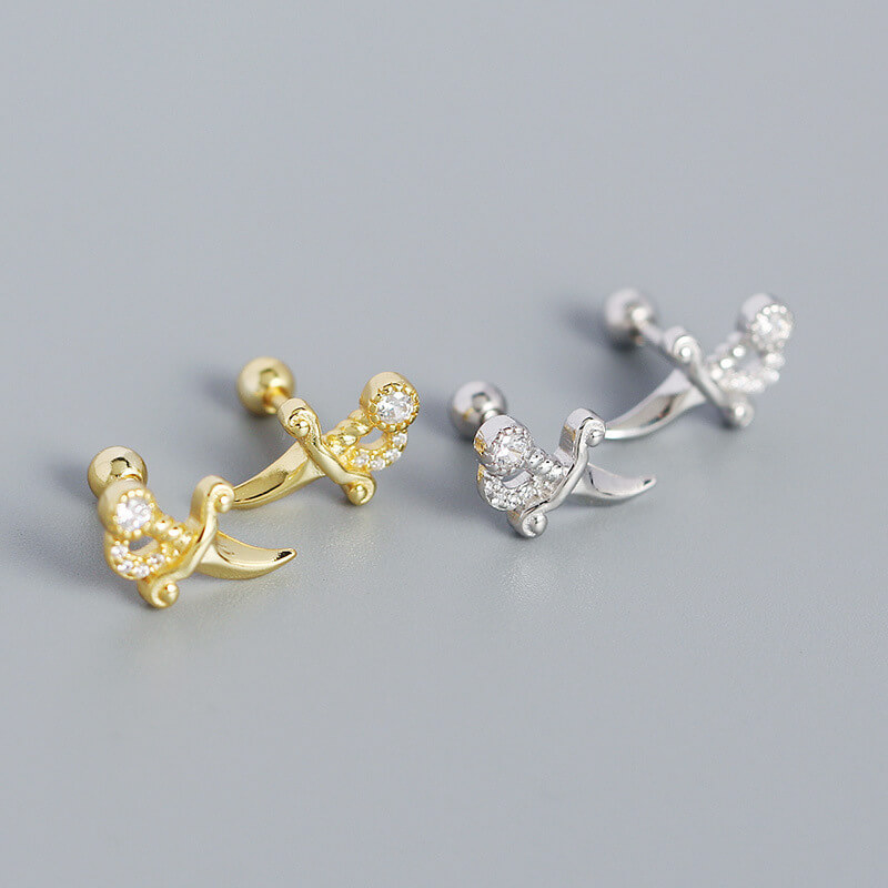 European Vintage Ear Studs S925 Silver INS Small Dagger Diamond Piercing Screw Ear Studs Ear Bone Earrings for Women - Image 2
