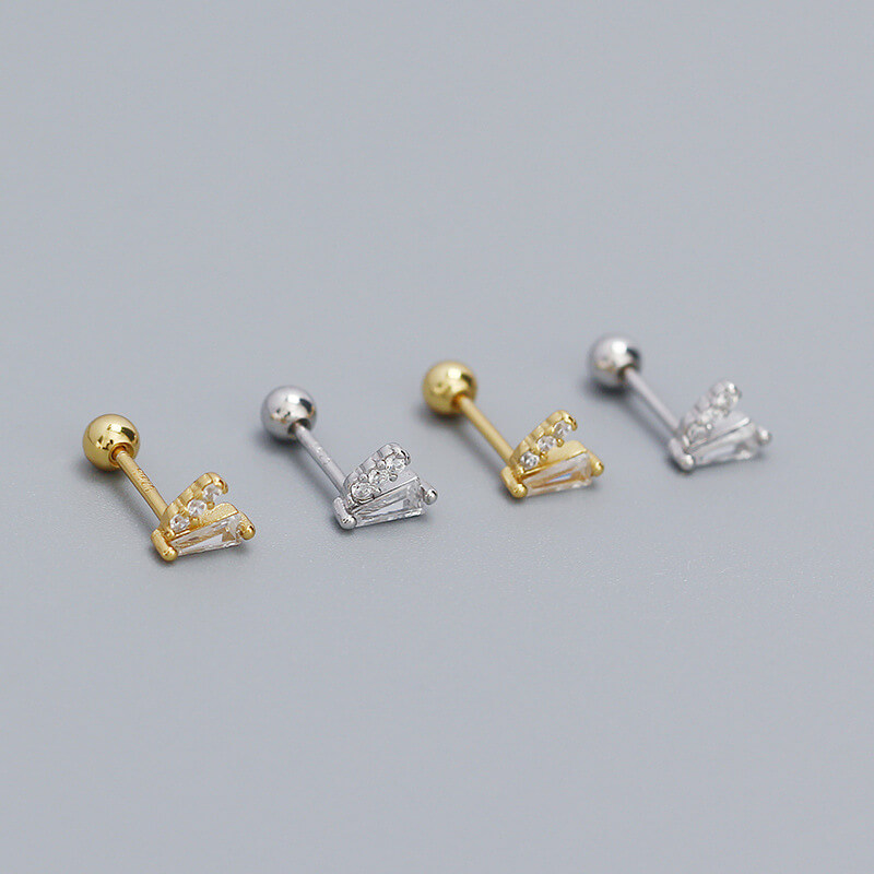 Piercing Ear Studs S925 Silver INS Diamond V-Shape Screw Ear Bone Cuffs Unique Layered Earrings - Image 2
