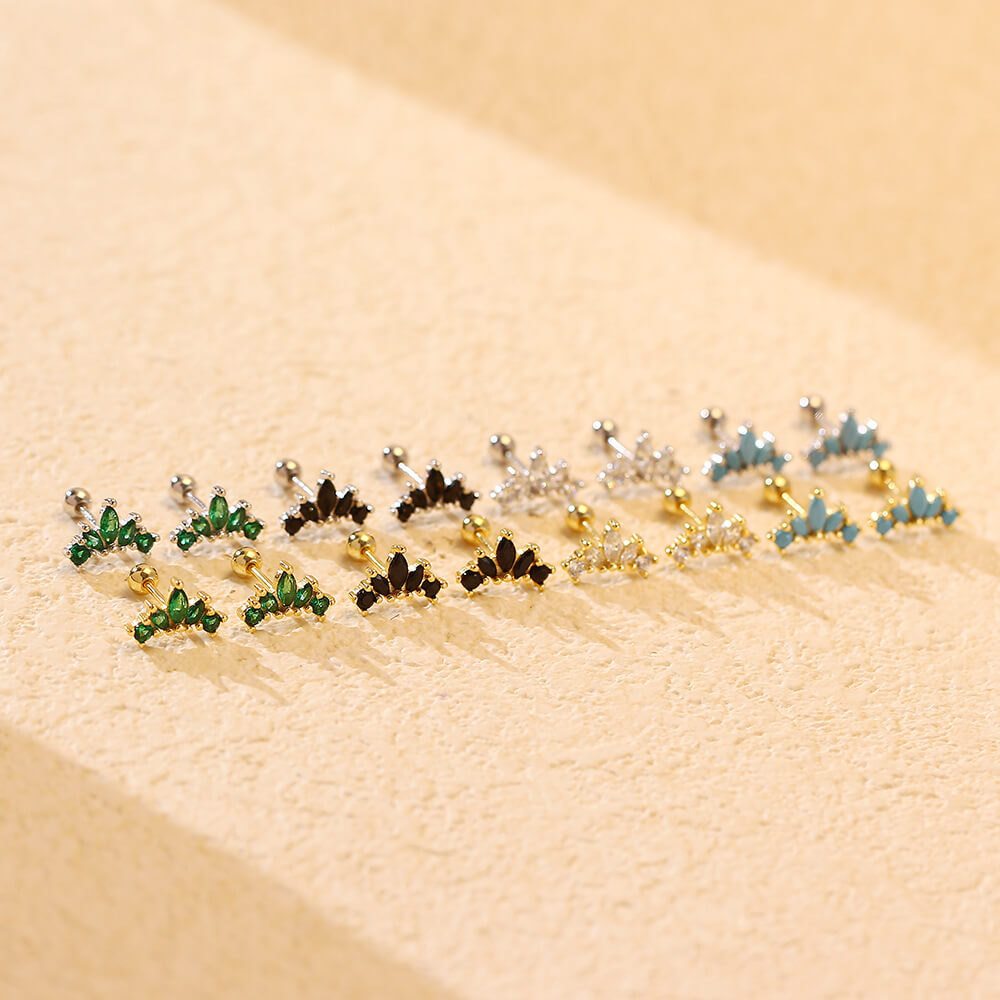 European S925 Silver Zircon Ear Bone Cuffs Crown Diamond Screw Earrings Jewelry for Women - Image 2