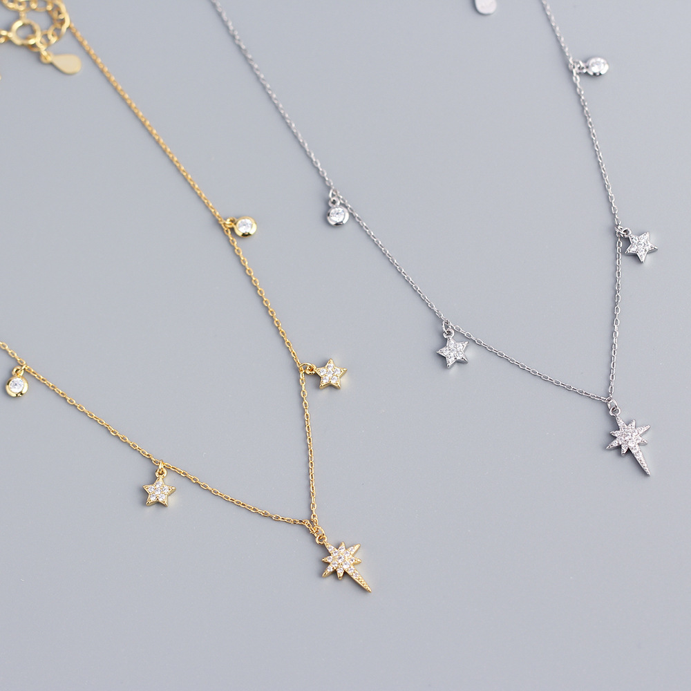 European S925 Silver Necklace INS Light Luxury Star Diamond Collarbone Chain Jewelry - Image 2