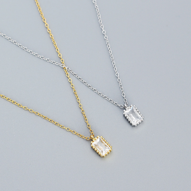 Exquisite Necklace S925 Silver INS Rectangular Zircon Vintage Collarbone Chain Personalized Versatile Jewelry - Image 2