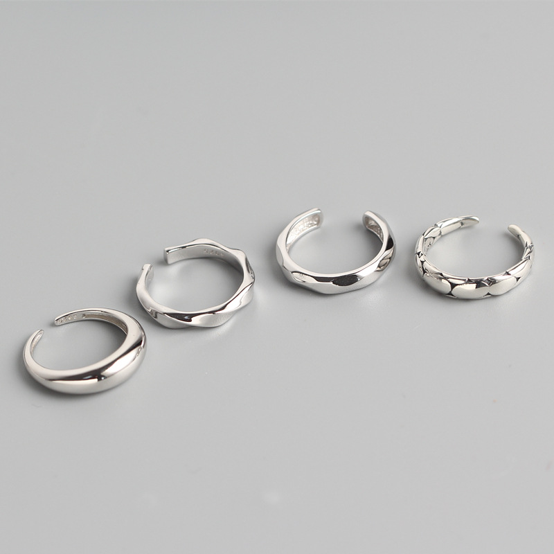 Korean Style S925 Sterling Silver Faceted Ring Plain Design Twisted Texture Irregular Minimalist Ring for Women - Image 2
