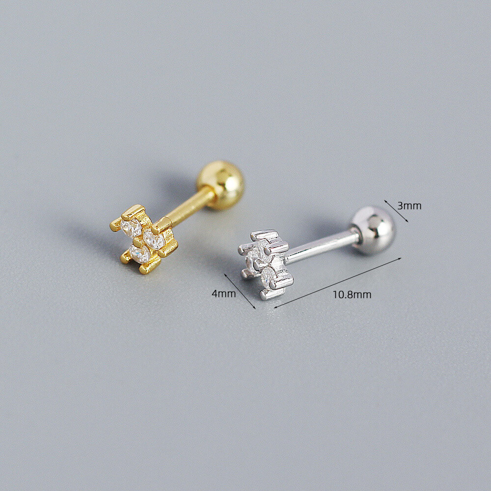 European and American S925 Silver INS Floral Diamond Mini Screw Ear Studs Ear Bone Earrings Sweet Jewelry - Image 3