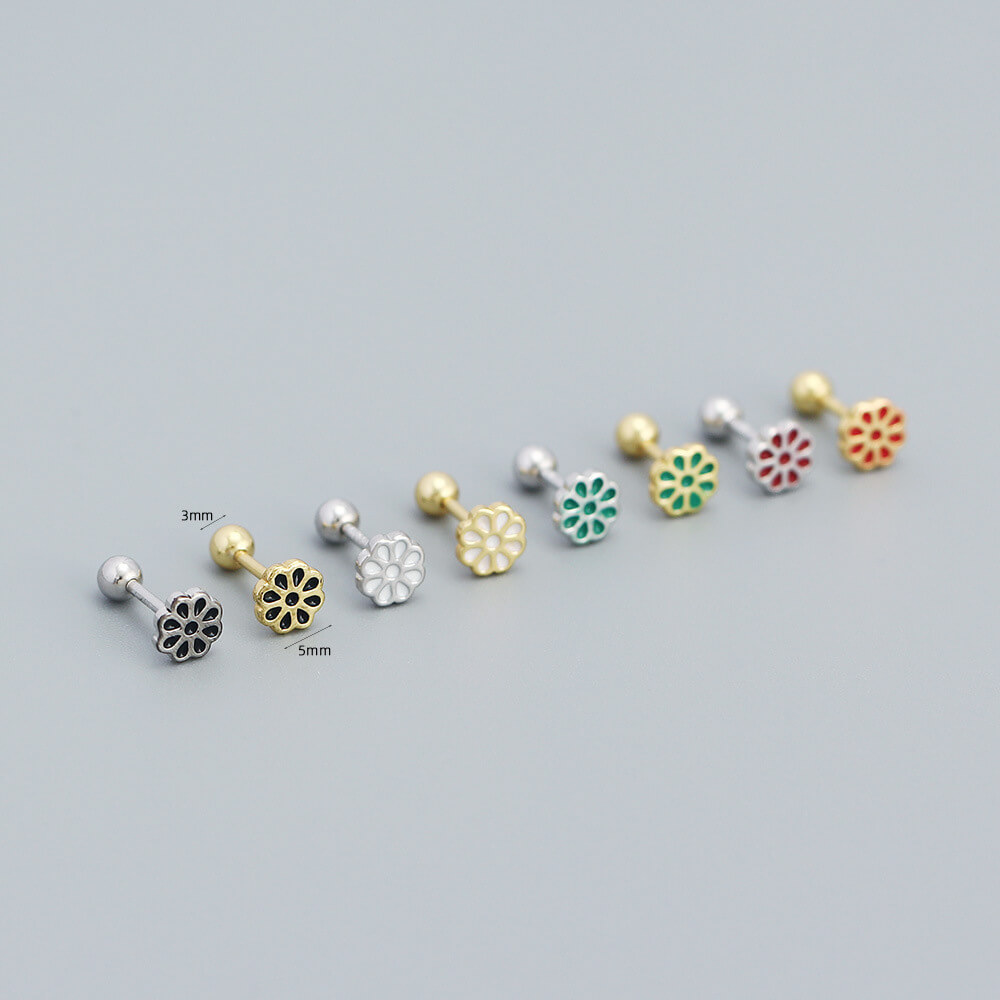 Korean Floral 925 Silver Earrings Colorful Droplet Floral Earrings Unique Design Ear Studs Women - Image 3